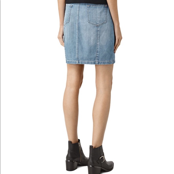 RARE 💎AllSaints June light denim jean skirt button pocket - Picture 2 of 6